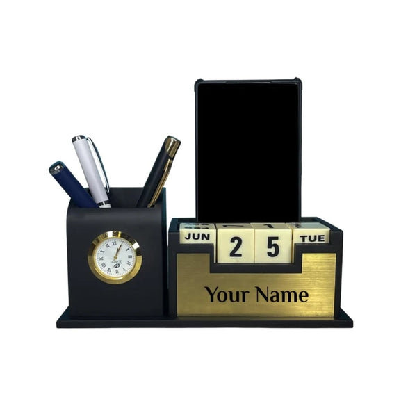 Personalized Wooden Clock Pen Stand