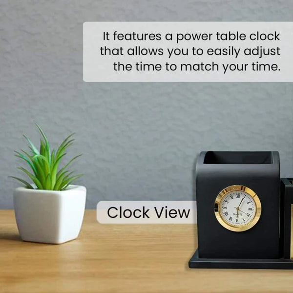 Personalized Wooden Clock Pen Stand