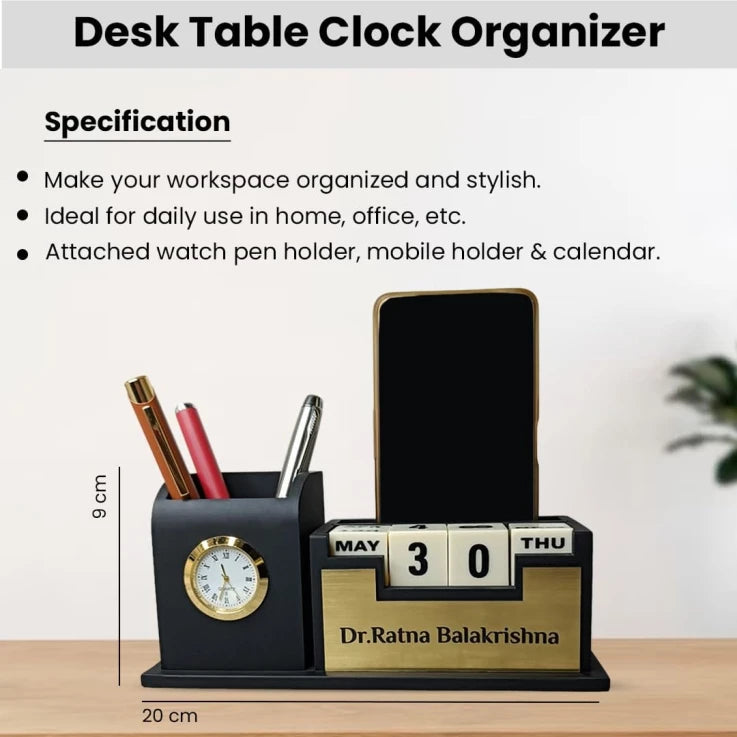Personalized Wooden Clock Pen Stand