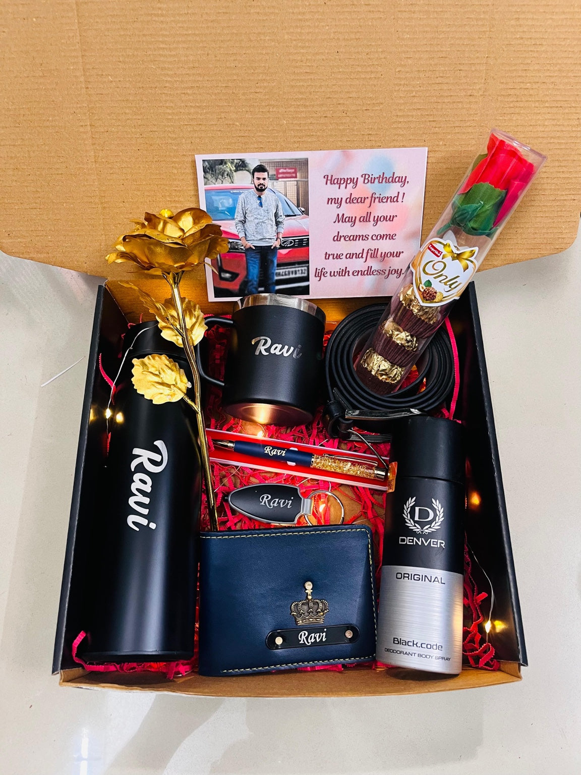 Customized Men’s Wallet Combo Gift Hamper with Name Print | Birthday Gift for Him