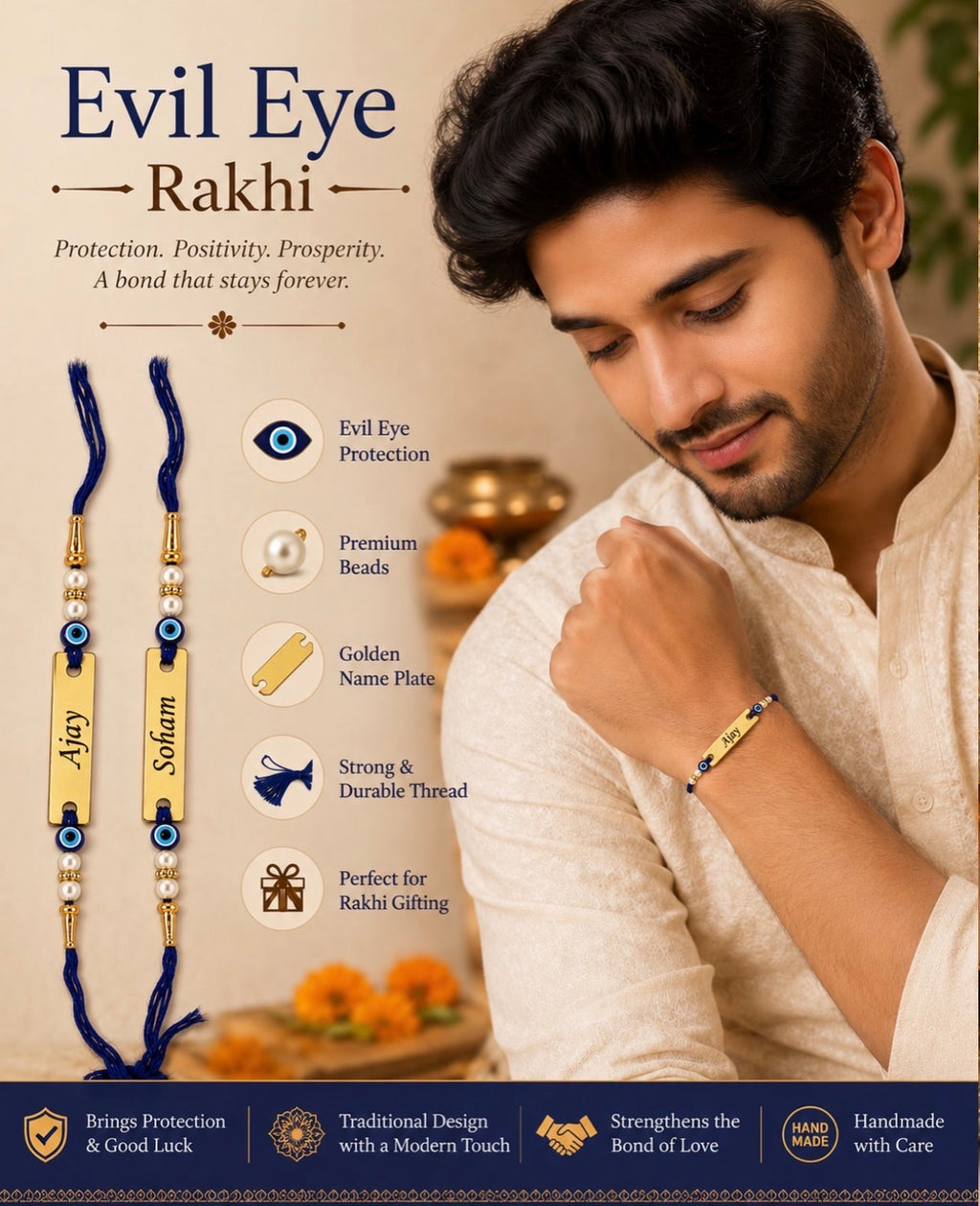 Personalized Evil Eye Name Rakhi