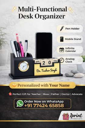 Personalized Wooden Clock Pen Stand