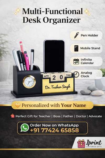 Personalized Wooden Clock Pen Stand