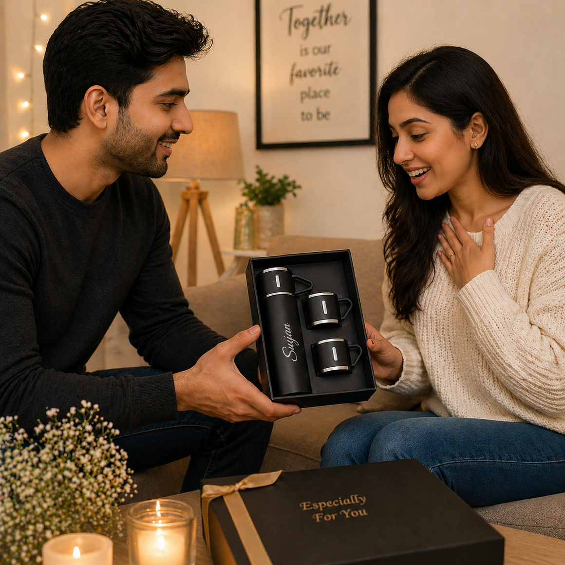 💖 Personalized Vacuum Flask Gift Set – Custom Name Engraved