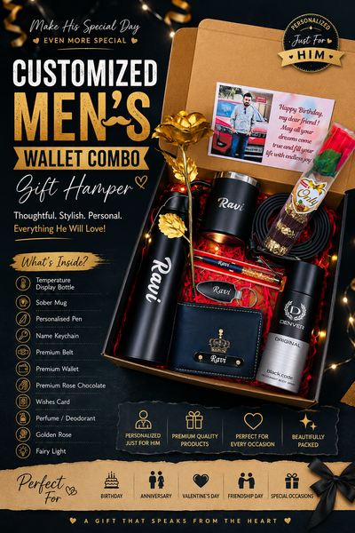 Customized Men’s Wallet Combo Gift Hamper with Name Print | Birthday Gift for Him