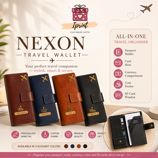 NEXON Personalized Travel Wallet | Passport Holder Organizer with Name & Charm