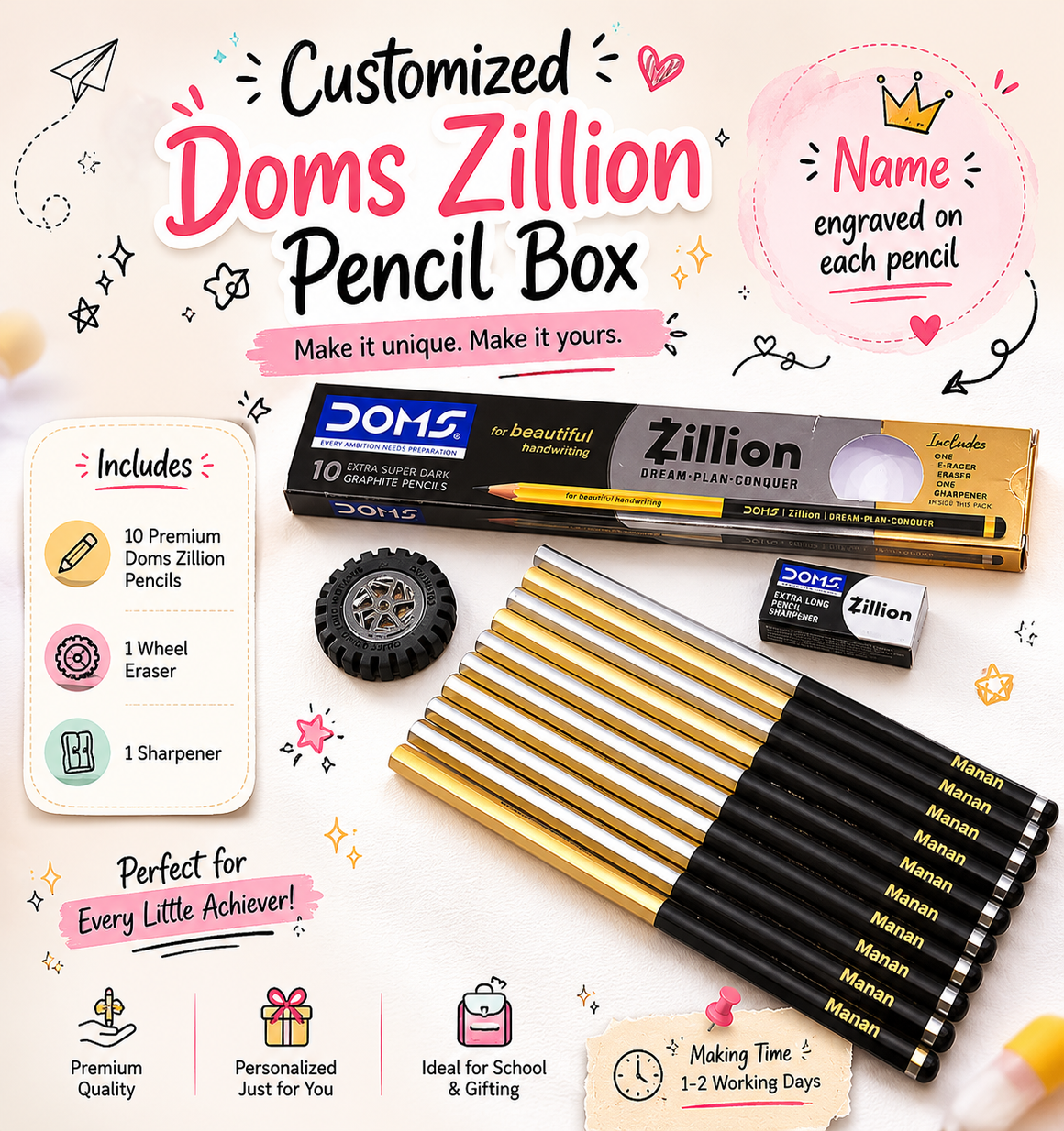 Customized Doms Zillion Pencil Box with Name Engraving