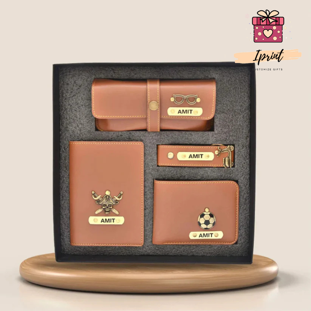 Personalized Men’s Premium Gift Combo (Wallet + Passport + Sunglass Case + Keychain)