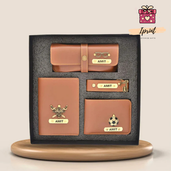 Personalized Men’s Premium Gift Combo (Wallet + Passport + Sunglass Case + Keychain)