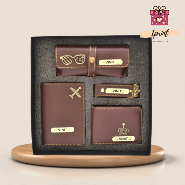 Personalized Men’s Premium Gift Combo (Wallet + Passport + Sunglass Case + Keychain)