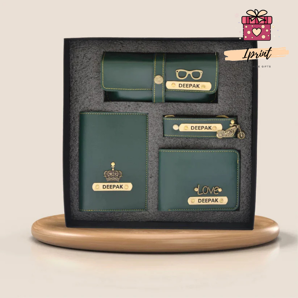 Personalized Men’s Premium Gift Combo (Wallet + Passport + Sunglass Case + Keychain)
