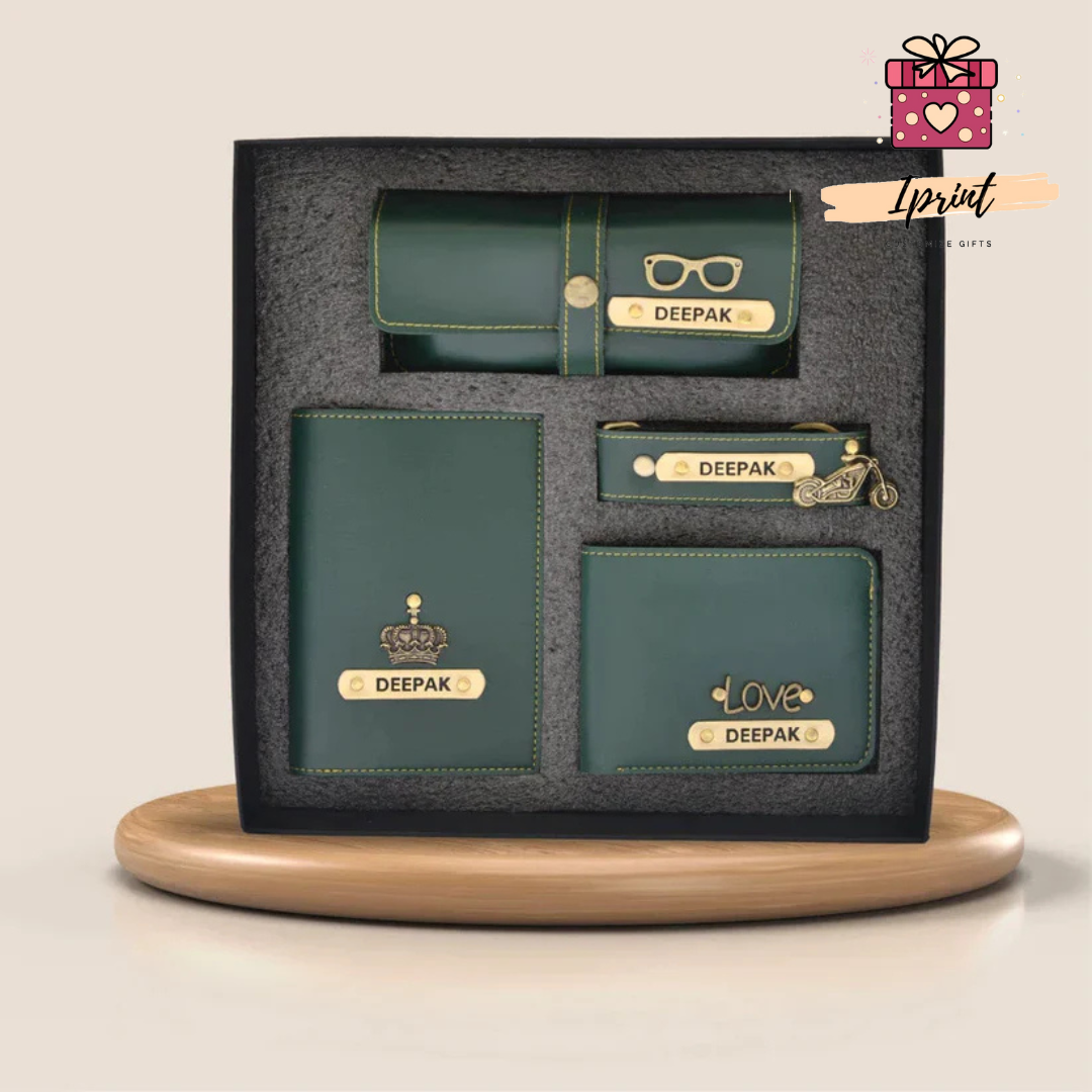 Personalized Men’s Premium Gift Combo (Wallet + Passport + Sunglass Case + Keychain)