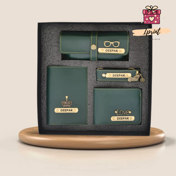 Personalized Men’s Premium Gift Combo (Wallet + Passport + Sunglass Case + Keychain)