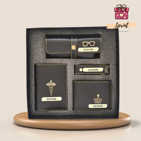 Personalized Men’s Premium Gift Combo (Wallet + Passport + Sunglass Case + Keychain)