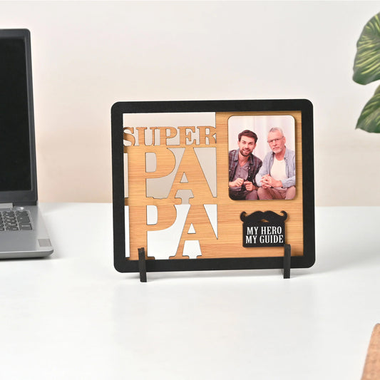 Super Papa Personalized Photo Frame for Father – Wooden Photo Frame Table Top | Father’s Day Gift, Dad Birthday Gift, Gifts for Papa