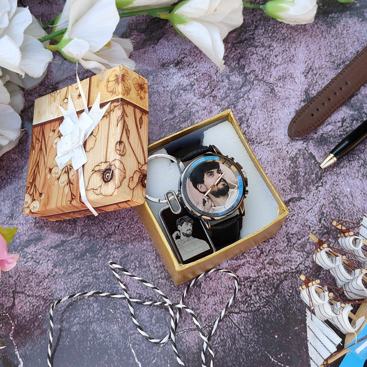 Stainless steel Keychain + Photo watch Unisex Combo