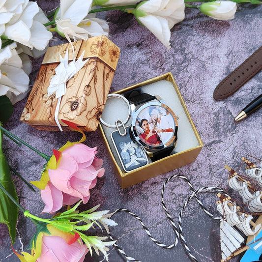 Stainless steel Keychain + Photo watch Unisex Combo
