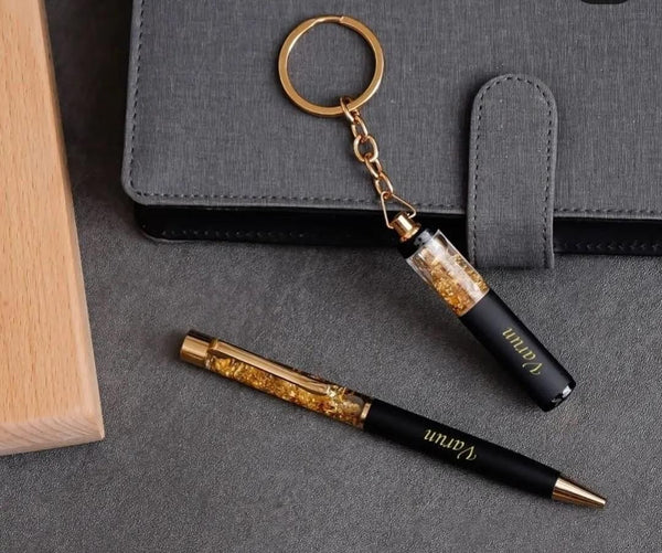 Gold flake pen keychain combo