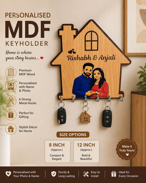 🏡 Personalised MDF Wooden Key Holder with Name & Photo