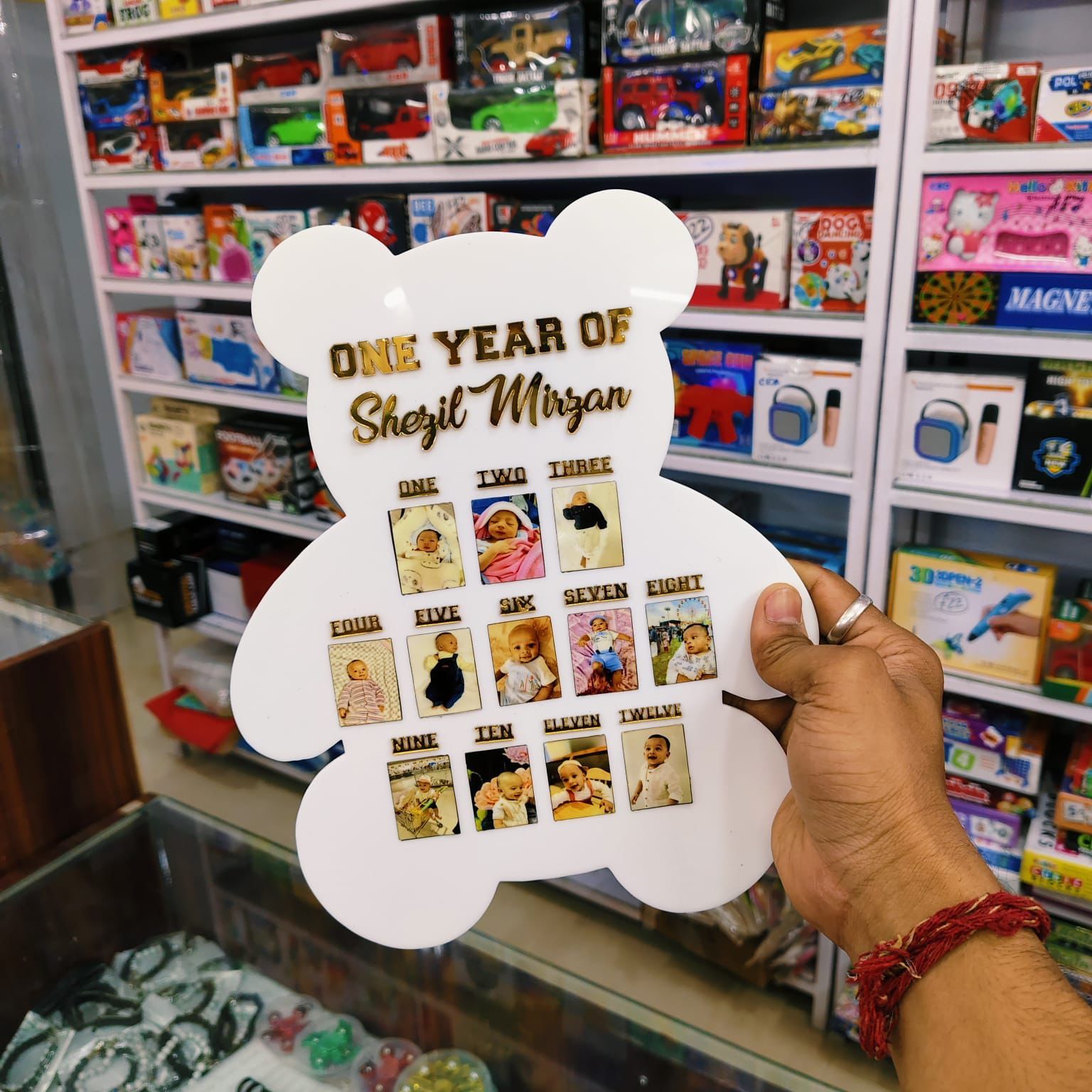 Personalized Teddy Acrylic Frame with 12 Monthly Photos