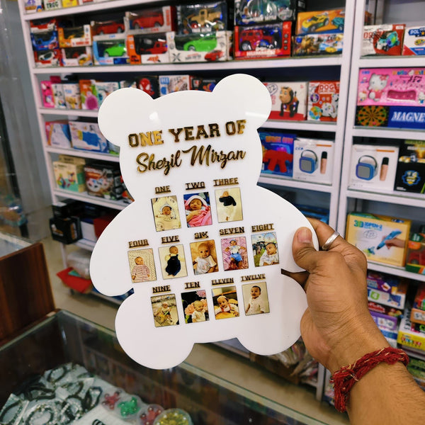 Personalized Teddy Acrylic Frame with 12 Monthly Photos