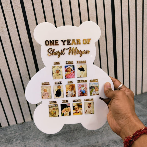 Personalized Teddy Acrylic Frame with 12 Monthly Photos