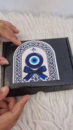 Personalized Evil Eye Rakhi Gift Hamper for Brother | Custom Name Rakhi with Greeting Card, Chocolate & Premium Gift Box